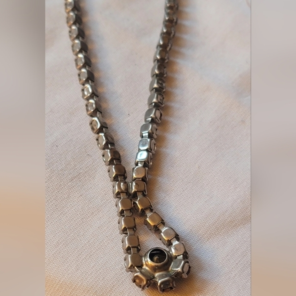 Vintage Coro Signed Rhinestone Drop Necklace With Rhinestone Clasp - Picture 6 of 10